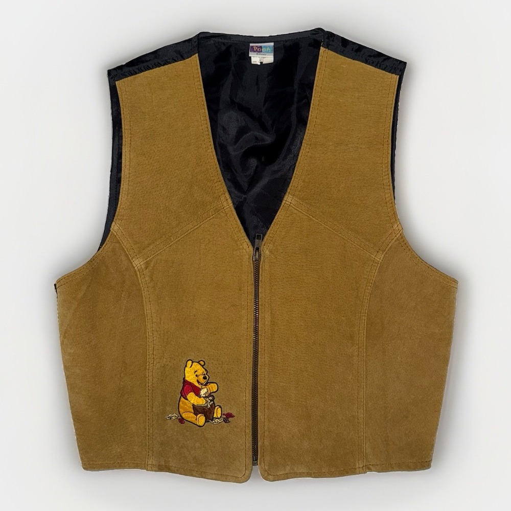 Vintage Disney Winnie the Pooh Vest Leather Size Small Suede Embroidered